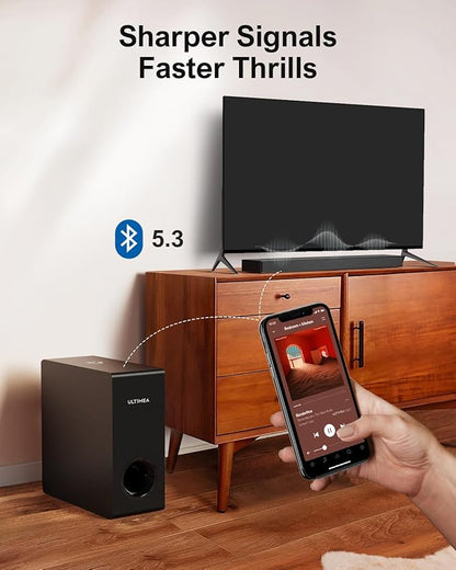 ULTIMEA Sound Bars for Smart TV with Dolby Atmos, 3D Surround Sound System for TV Speakers, 2.1 Soundbar for TV with Subwoofer, Bass Boost, Peak Power 190W, HDMI eARC, Nova S50, 2024 Upgrade