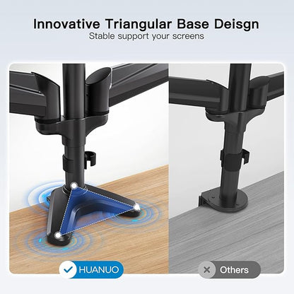 HUANUO Triple Monitor Mount for 17 to 32 inch Screens, Gas Springs Adjustment Triple Monitor Stand with Swivel, Tilt, Rotation, Clamp & Grommet Kit (Black)