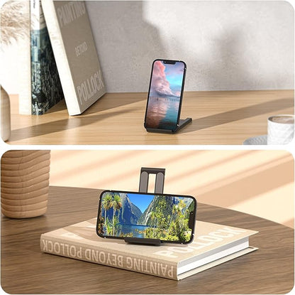 ESSAGER 2 Pack Cell Phone Stand, Adjustable Foldable Mini Mobile Phone Holder for Desk Compatible with iPhone/Kindles/Smartphones (White)