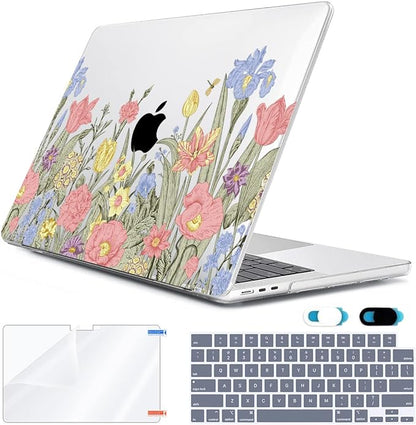 Compatible with MacBook Air 13 inch Case 2025 2024-2022 M4 A3240 M3 A3113 M2 A2681, Plastic Hard Shell&Keyboard Cover&Screen Film&Webcam Cover for MacBook Air 13.6 inch Case, Spring Flowers