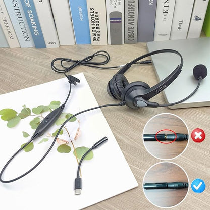 Callez Wired Computer Headset, 3.5mm/USB-C Headset with Mic Noise Cancelling for Work, Cell Phone Headphone for PC Laptop Mac iPhone Samsung Zoom Teams Call Center Home Office, in-line Controls