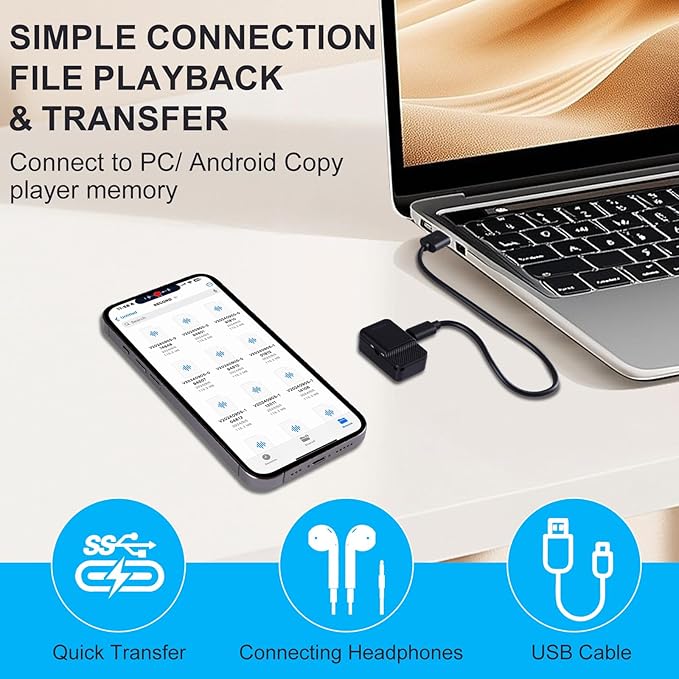Mini Voice Recorder,64GB Magnetic Voice Activated Recorder with AI Noise Cancellation,72H Battery Life, USB-C Portable Recording Device for Car,Lectures,Meetings,Interviews (2025 Upgrade)