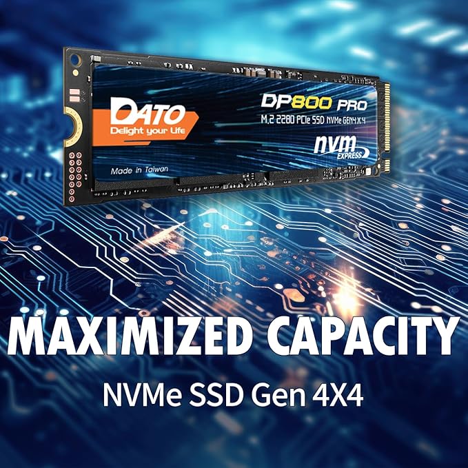 DATO M.2 2280 SSD 1TB, PCIe Gen4 x4 NVMe SSD Internal Solid State Drive for Gaming and Creators, Compatible with Desktop and Laptop, Up to 5100/4600 MB/s - DP800 Pro