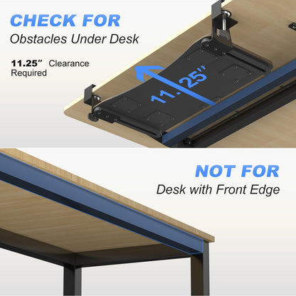 suptek Keyboard Tray Under Desk Pull Out with C Clamp Mount, Computer Keyboard & Mouse Tray, 25.6 (30 Including Clamps) x 11.8 inch Slide-Out Platform Computer Drawer for Typing, DSF1C