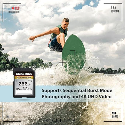 [5-Yrs Free Data Recovery] GIGASTONE 256GB SD Card with USB Type C Card Reader, 4K Camera Pro, A1 V30 U3 SDXC Memory Card Compatible with Canon Digital Camera, with 1 Mini case