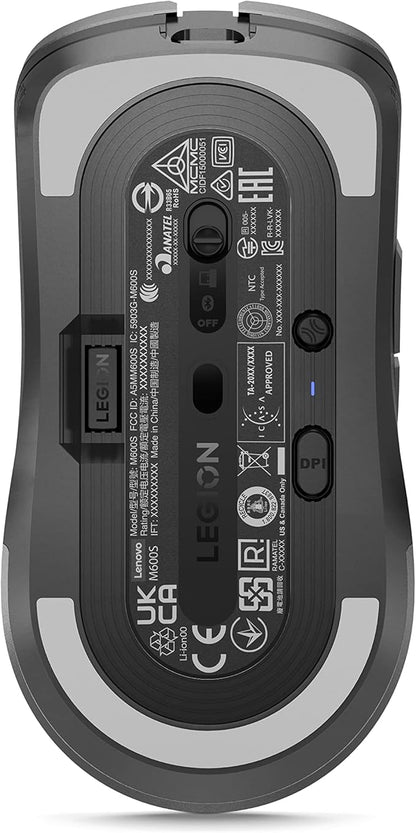 Lenovo Legion M600s RGB Wireless Gaming Mouse – 19,000 DPI, 6 Programmable Buttons, 70 Hours Battery Life, Tri-Mode Connectivity (2.4 GHz, Bluetooth, Wired), (Iron Grey)