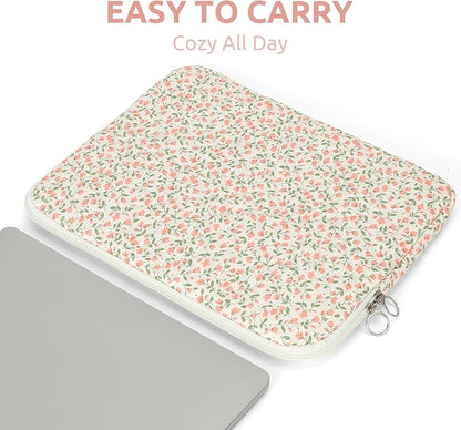 Puffy Laptop Sleeve 13-15.6 Inch Cute Quilted Laptop Protective Case Padded Floral Computer Sleeve for MacBook (B-Pink, 11 Inch)