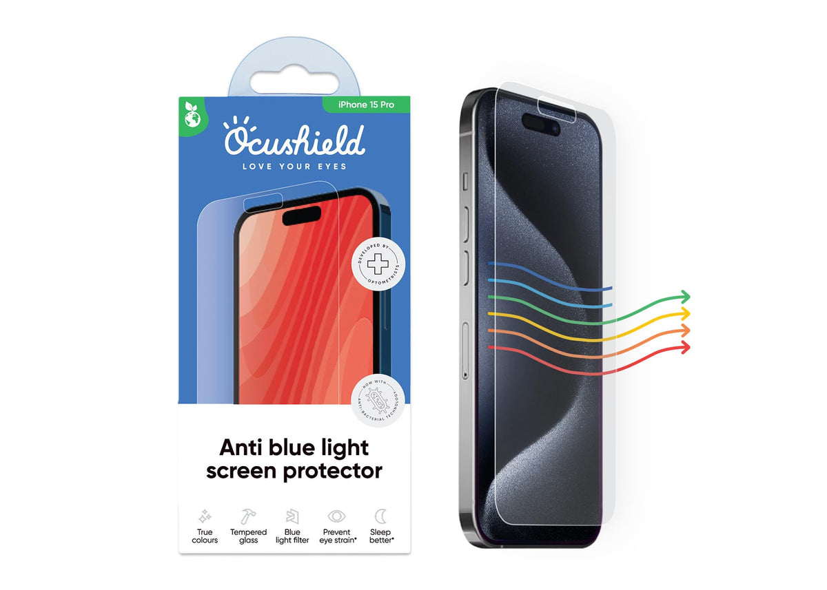 Ocushield Anti Blue Light Tempered Glass Screen Protector of iPhone 16 Plus (6.7")– Blocks Blue Light, Prevents Eye Strain & Helps You Sleep Better, 9H Hardness & Case Friendly