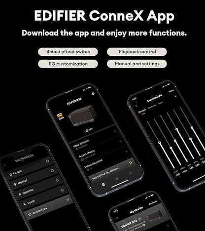 Edifier D32 Tabletop Wireless Speaker, Hi-Res Audio, LDAC, ALAC, 60W (RMS), 2.1 Acoustic Architecture, 11h Playtime, APP Control, Bluetooth 5.3, AirPlay2, USB-C and AUX Inputs, Brown