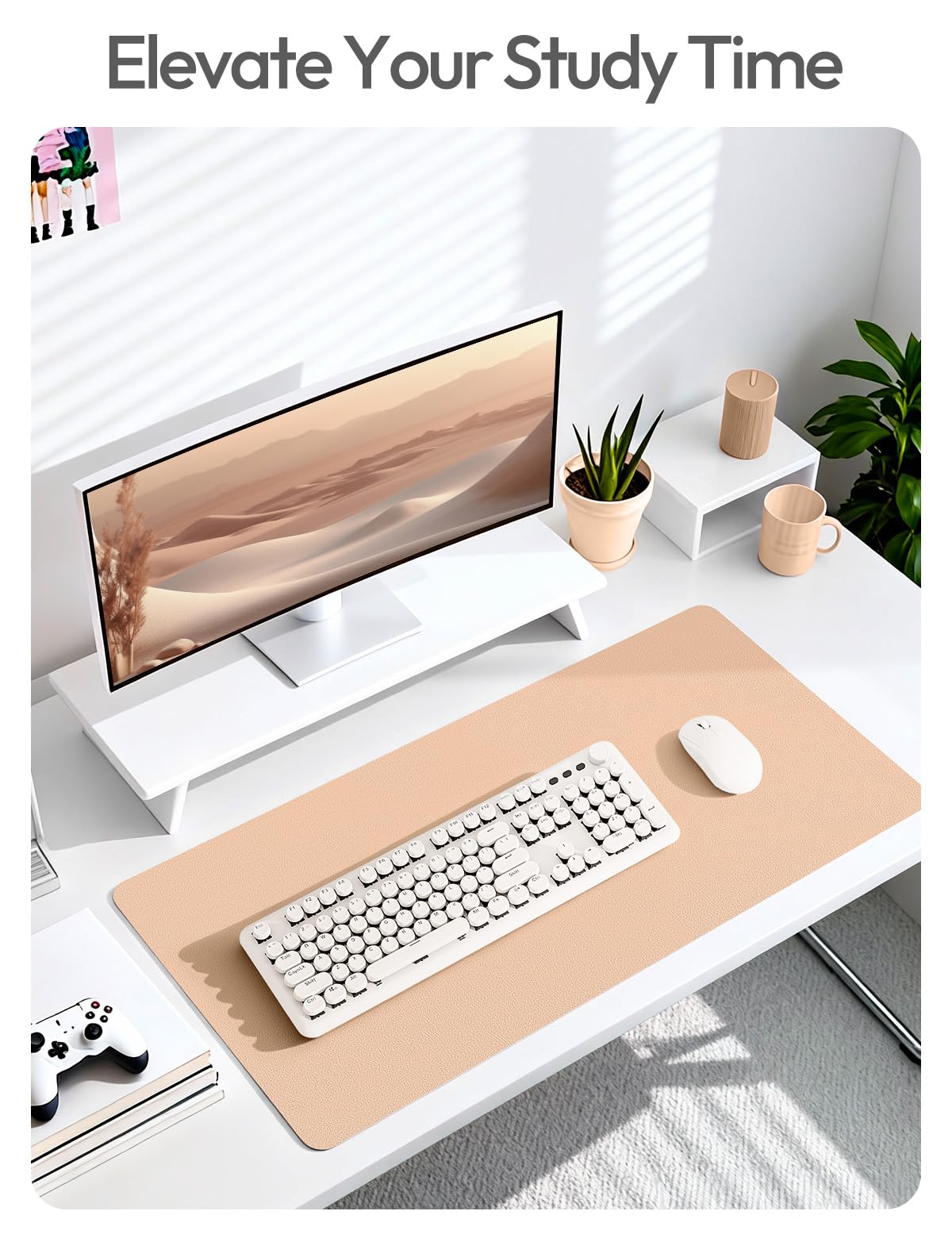 YSAGi Leather Desk Protector, Office Mat, Large Mouse Mat, Non-Slip PU Leather Blotter, Laptop Desk Pad, Waterproof Writing Pad for Office and Home (Latte, 31.5" x 15.8")