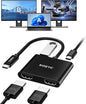 USB C to Dual HDMI Adapter 4K@30Hz, USB C Hub Multiport Adapter with 2xHDMI, USB 3.0, 100W PD, Support USB C to HDMI Splitter Extended Display (MST Only Support Windows), Black