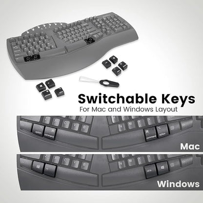 Perixx Periboard-612B Wireless Ergonomic Split Keyboard with Dual Mode 2.4G and Bluetooth Feature, Compatible with Windows 10 and Mac OS X System, Black, US English Layout