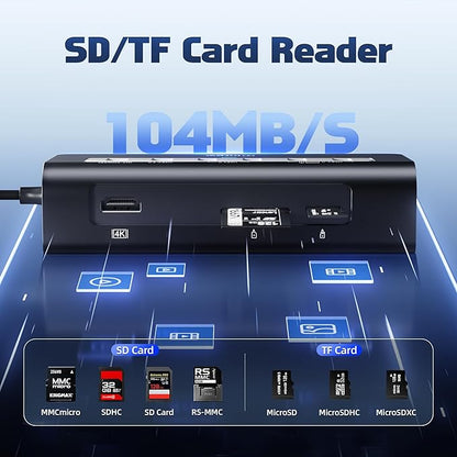 USB C Hub 10Gbps, 9-in-1 USB C Docking station with 4K@60Hz HDMI, Type-C & 2 Type-A 3.2, 2 USB-A 2.0, PD 100W, SD/TF Port, Black Aluminum USB Hub for Laptop, iPhone 16/15 Series, MacBook Air/Pro