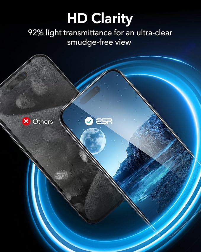 ESR 3 Pack for iPhone 16 Plus/iPhone 15 Plus Screen Protector, [9H Hardness] [Military Grade Shatterproof] Full Coverage Tempered Glass Film with Flawless Fit Tray, HD Clear, Scratch Resistant