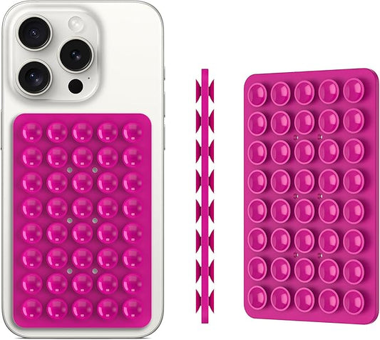 CMZZ Silicone Double Sided Suction Phone Case Mount, Detachable Hands Free & Strong Grip Holder for Selfies & Videos, Compatible iPhone Android (Rose Red, 1Pack)