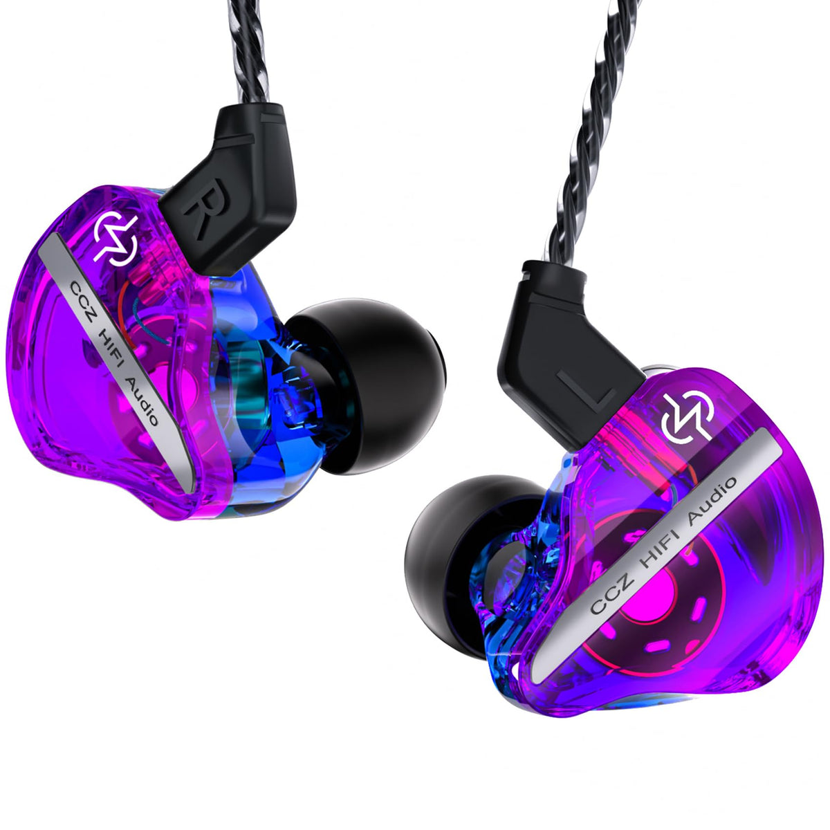 CCZ DC01 Pro Gaming Earbuds, Professional iems for Gaming, Super Bass in Ear Monitor Headphone Wired Earphones with 1DD, Patent Ear fins, Ear tips, for School Student Laptop Podcaster (black with mic)