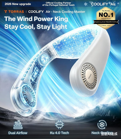 TORRAS COOLiFY Air 2026 Upgraded Neck Fan Air Conditioner, Dual-Airflow Pro Cooling, Ultra Light Portable Fan Rechargeable, Personal Cooling Fan Travel Essentials, Gift for Dad Father,White
