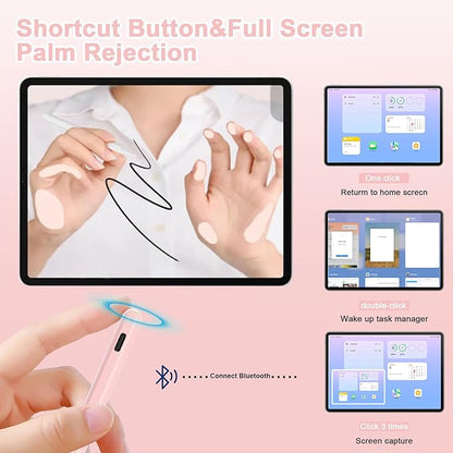 Pencil 2nd Generation for iPad 2018-2024 with Magnetic Wireless Charging Compatible with Apple iPad Pro 13”(M4)/12.9”/11”,iPad Air 6(M2)/5/4/3,iPad mini 7(A17 Pro)/6/5,iPad10/9/8/7/6 Pink