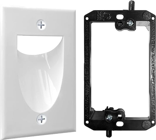 BestMounts - 1 Pack In Wall Cable Management Kit - Recessed Wall Plate Cable Pass Through Pair with Single Gang Low Voltage Mounting Bracket - TV Cord Hider for Wall Mounted TV ETL Listed