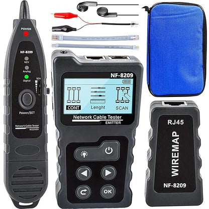 NF-8209 Network Cable Tester for POE Test/CAT5e/CAT6/CAT6a LAN Ethernet Wire Tracer,Detect Voltage Measure Fault Distance by TDR,Telephone Line Continuity Testing and Length Measurement
