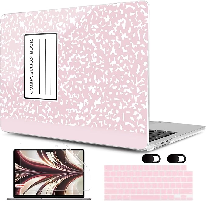 MEEgoodo Case for M4/M3/M2 MacBook Air 13.6 inch Case 2025 2024 2022, Fit Model A3240/A3113/A2681, Laptop Hard Shell with Keyboard Cover Compatible with MacBook Air 13 inch, Pink Composition Book