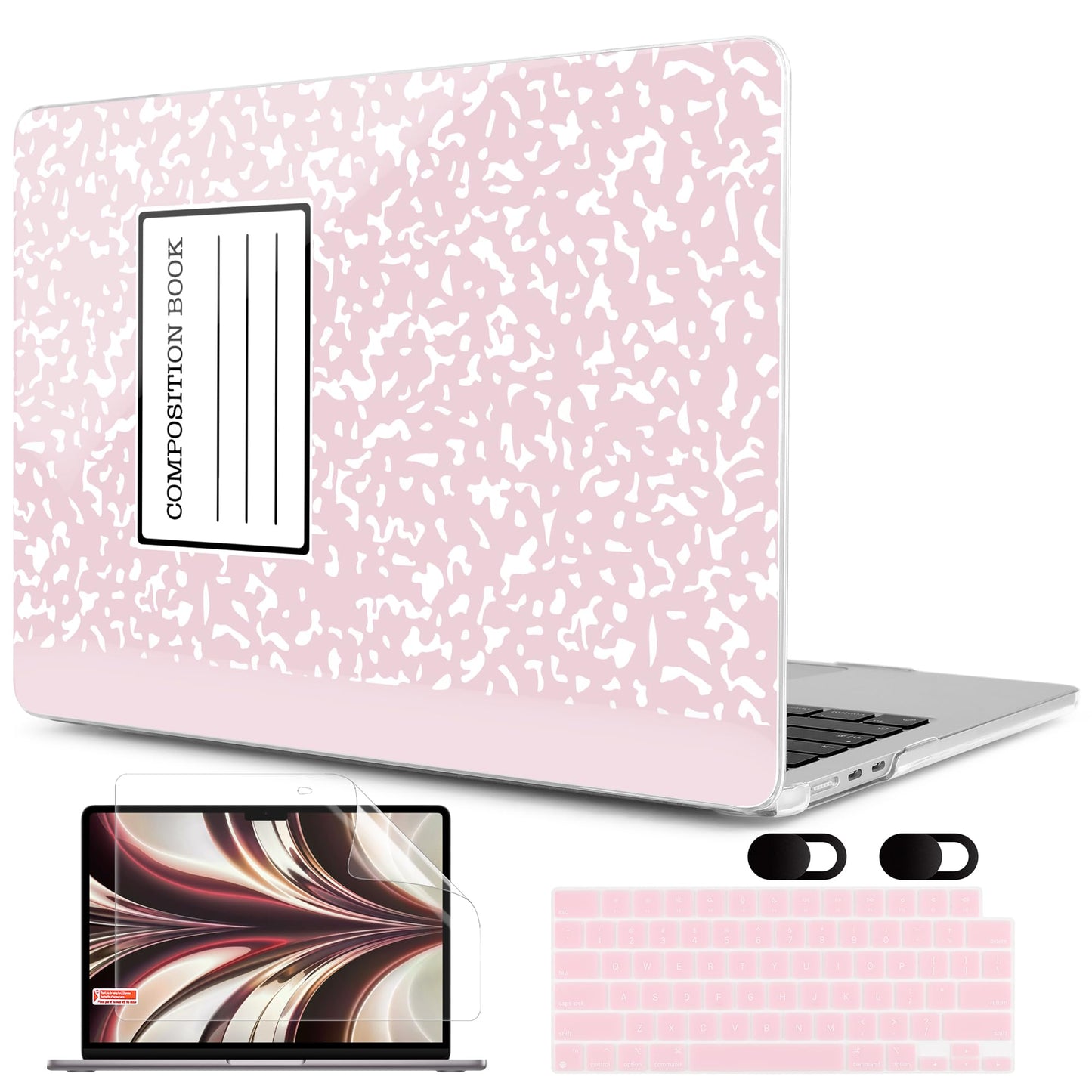 MEEgoodo Case for M5/M4/M3/M2 MacBook Air 13 inch Case 2026 2025 2024 2022, Fit Model A3449/A3240/A3113/A2681, Laptop Hard Shell Compatible with MacBook Air 13.6-inch, Pink Composition Book