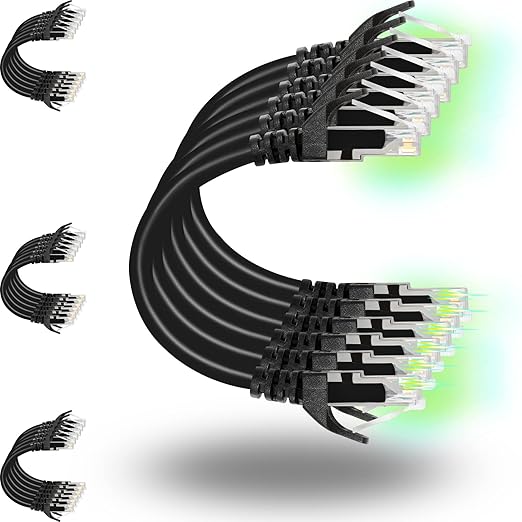 Rapink Patch Cables Cat6 2ft (24 Pack), Ethernet Patch Cable 10G, Cat 6 Patch Cable for Patch Panel to Switch, Flexiable Cat 6 Ethernet Cable with Gold Plated Black