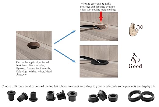 25 pcs 5/16" Drill Hole，3/16" ID Black Silicone Top hat Rubber Grommets for Wiring，Automotive，Firewall，Hole Plug，Desk，Screw，Water and Gas Pipe，Drain，House Siding，Cable Bushing，Glass，Wire Plug