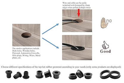 40 pcs 3/16" Drill Hole，1/8" ID Black Silicone Top hat Rubber Grommets for Wiring，Automotive，Firewall，Hole Plug，Desk，Screw，Water and Gas Pipe，Drain，House Siding，Cable Bushing，Glass，Wire Plug