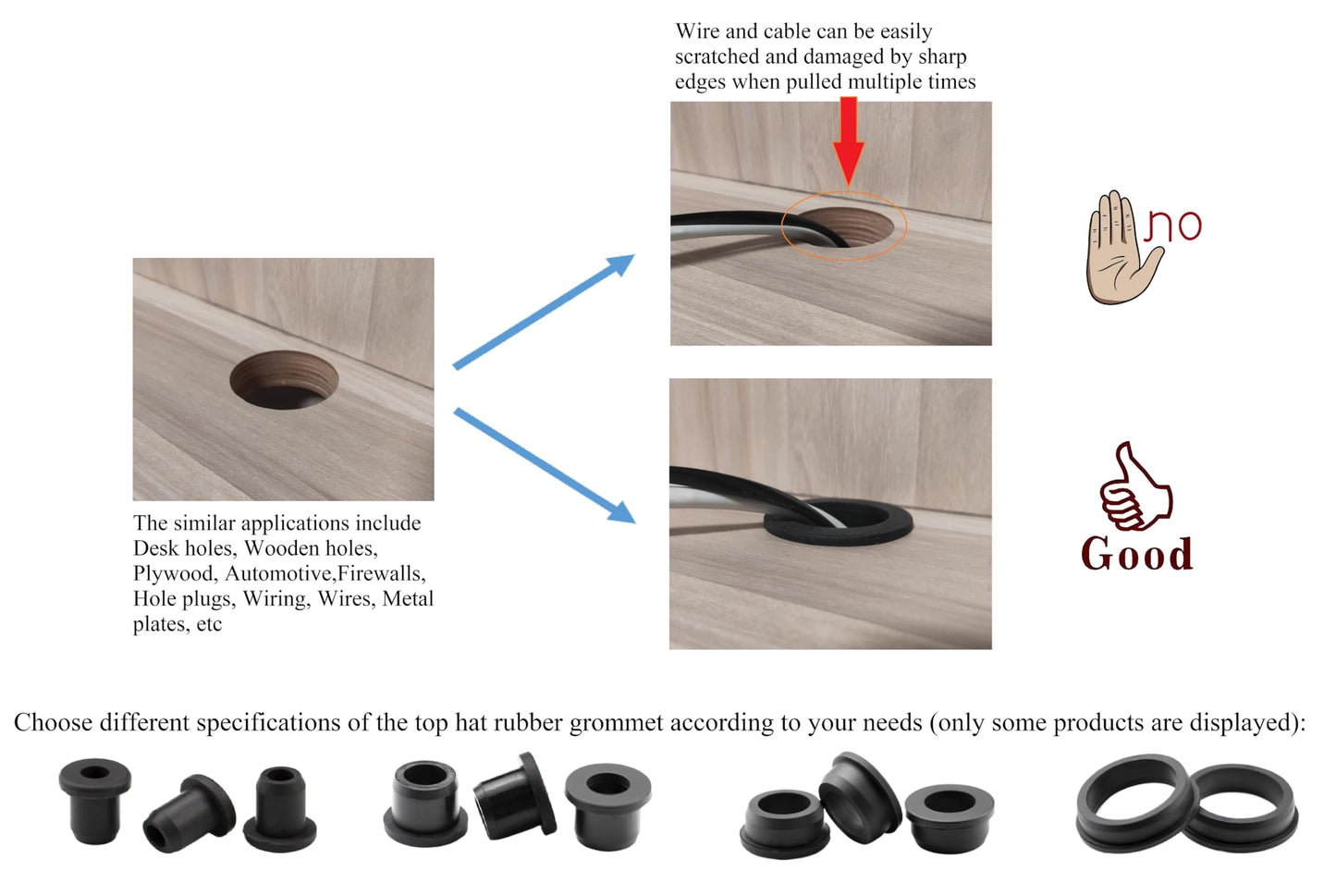 15 pcs 9/16" Drill Hole，1/4" ID Black Silicone Top hat Rubber Grommets for Wiring，Automotive，Firewall，Hole Plug，Desk，Screw，Water and Gas Pipe，Drain，House Siding，Cable Bushing，Glass，Wire Plug