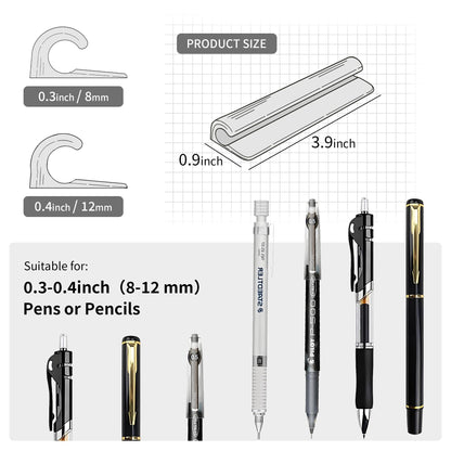 ELETIUO Pencil Holder For Most Pens,Pencils,Self-Adhesive Stick To Notebooks,Diary,Desks,Whiteboards Or Any Surface,Silicone Pen Holder For Home,Office And Desk Organization,White