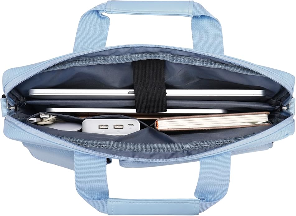 MOSISO Laptop Shoulder Bag, Computer Bag with 2 Raised&1 Flapover&1 Horizontal Pocket&Handle&Belt