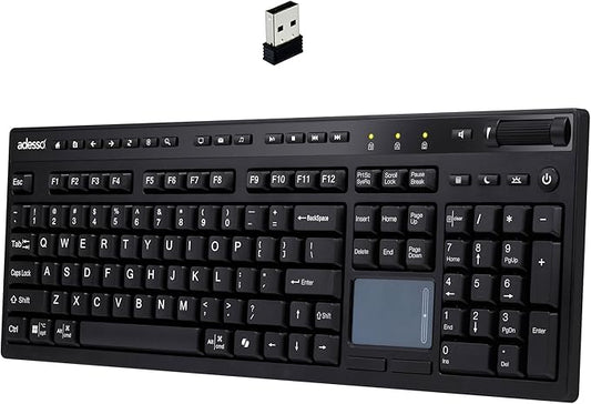 Adesso Wireless Keyboard with Touchpad 104 Key Full Size USB Dongle Receiver Multi OS Support Works with MacOs System & Multimedia Hotkeys Volume Control with Scroll Wheel WKB-4450UB