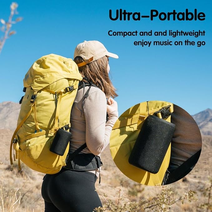Bluetooth Speaker,MusiBaby M68 Small Portable Speaker:Speaker with BT5.3,Waterproof,Wireless,Bass,HD Sound,24H Playtime for Outdoor，Beach,Party,Stocking Stuffers,White Elephant Gifts(Blk)