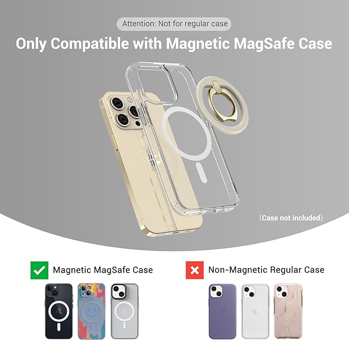 PROfezzion Thin Metal Ring Holder for MagSafe, Removable Strongest Magnetic Phone Grip for iPhone 16 15 14 13 12 Pro Max Plus with Mag-Safe Case [Not for Regular Case] [MagSafe Car Mount Compatible]