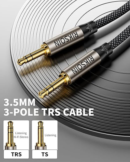 3.5mm Nylon Braided Aux Cable 4FT, Silver-Plated Wire Core Male to Male Cord for Headphones Car Home Stereos Speaker Compatible with iPhone iPad iPod Echo More