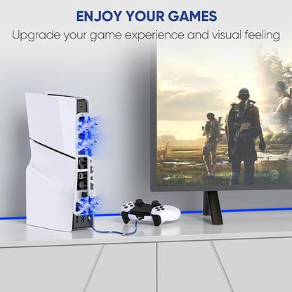 PS5 Slim Cooling Fan with Adjustable Speed - 3 Mode Speeds, Low Noise, Auto Power On/Off, with USB 3.0 Port, LED Light, Efficient Cooling System for PS5 Disc and Digital