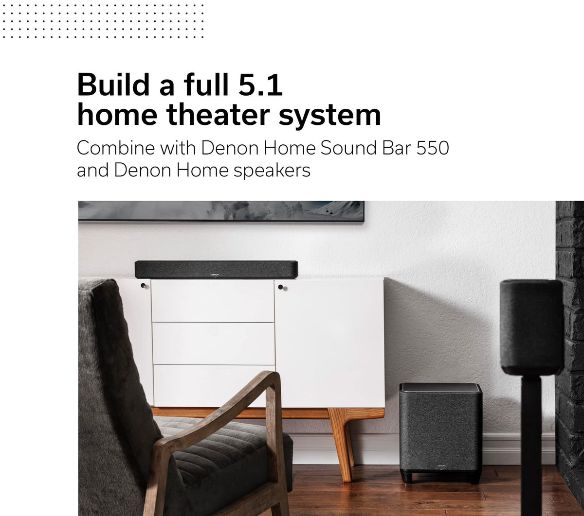 Denon Home Subwoofer, 8" Bass-Reflex Woofer for Home Theater, Black