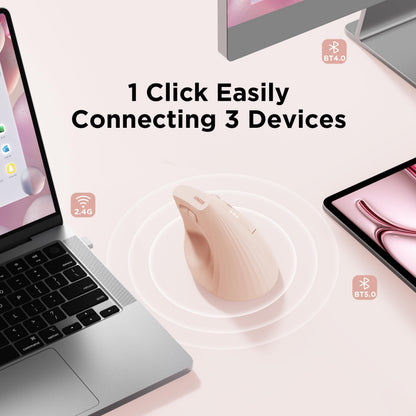 Uineer Vertical Ergonomic Mouse, Wireless Bluetooth Mouse, 3-Device,Quiet