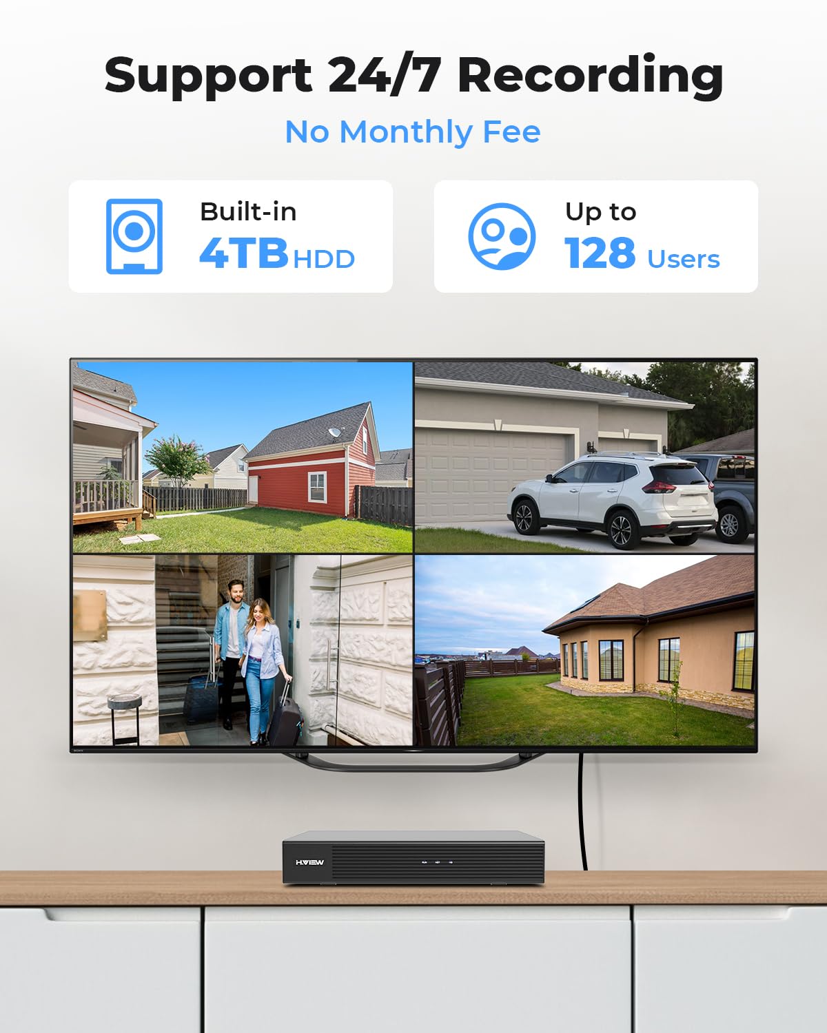 H.VIEW 8MP Security Camera System 4TB HDD, 8pcs POE Security Camera System 4k Outdoor, 8X 8MP Wired Outdoor IP Cameras with Two-Way Audio, Human AI Detection, Cameras System for Home Security
