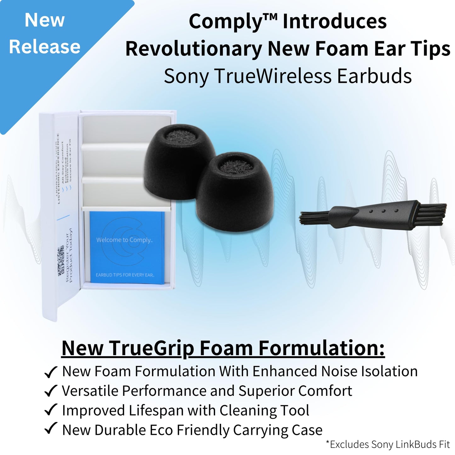 Comply TrueGrip Premium Memory Foam Replacement Ear Tips, Black, Medium
