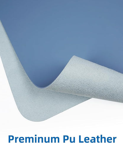 Leather Desk Pad Blotter,Mouse Pad,Office Desk Mat, Non-Slip PU Leather Desk mat,Large Desk mat,Waterproof Keyboard mat for Office/Home/Decor (Grey Blue,35" x 17")