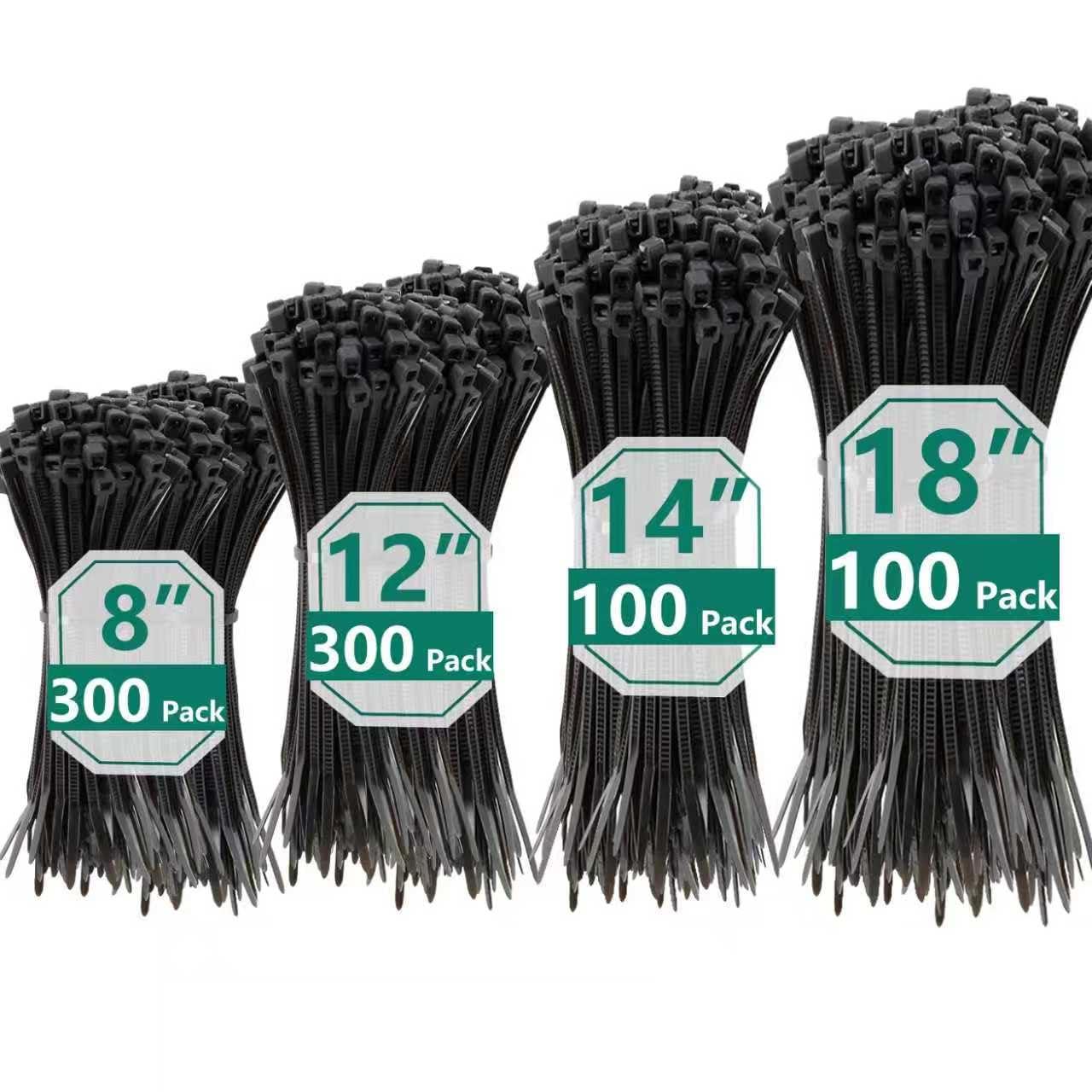 MasiStranth 800 PCS Black Zip Ties Assorted Sizes 8+12+14+18 Inch Self-locking Nylon Cable ties Heavy Duty Outdoor, UV Resistant Wire Straps for Home Office Garden Workshop Indoor Outdoor Fence