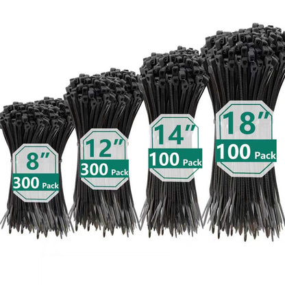 MasiStranth 800 PCS Black Zip Ties Assorted Sizes 8+12+14+18 Inch Self-locking Nylon Cable ties Heavy Duty Outdoor, UV Resistant Wire Straps for Home Office Garden Workshop Indoor Outdoor Fence