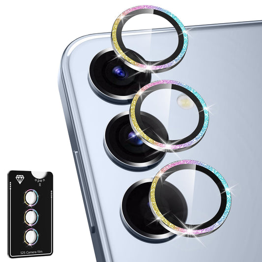 Avocase for Samsung Galaxy S25 Camera Lens Protector, Individual Metal Ring Tempered Glass Lens Cover, [Strong Adsorption] Scratch Resistant Ultra-Thin HD Clear Lens Cover, 1 Set-Colorful Sparkly