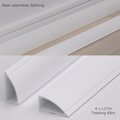 ZhiYo 68in Floor Cord Cover for Corner, Large Cord Hider for 3-5 Cords, Self-adhesives PVC Wire Hider for Baseboard/Floor/Wall Cable Management, White Cable Raceway, 0.8in x 1.8in, 4 x L17in