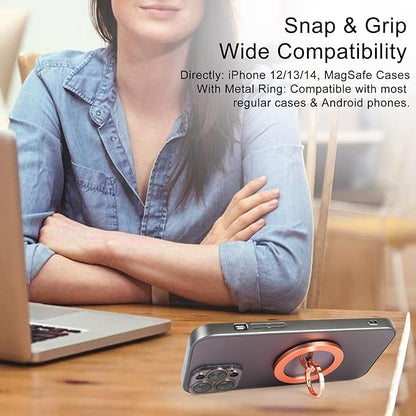 Magnetic Phone Grip for MagSafe, EI Sonador Magnet Phone Ring Holder, Removable, Compatible with iPhone 14 Plus 13 12 Pro Max Mini (Transparent Rose Gold Diamond)