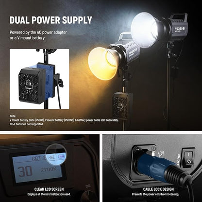 NEEWER FS150B LED Video Light 2.4G/APP Control,130W Bi Color COB Silent Photography Continuous Output Lighting with 4 Types Precise Dimming, 72000lux/1m, 2700K-6500K, CRI 97+,12 Effects, Bowens Mount