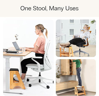 StrongTek Double Step Footrest, Adjustable Wooden Foot Stool with 3 Height Levels, Cushioned Top & Non-Slip Base, Ergonomic Under Desk Leg Rest for Office Home