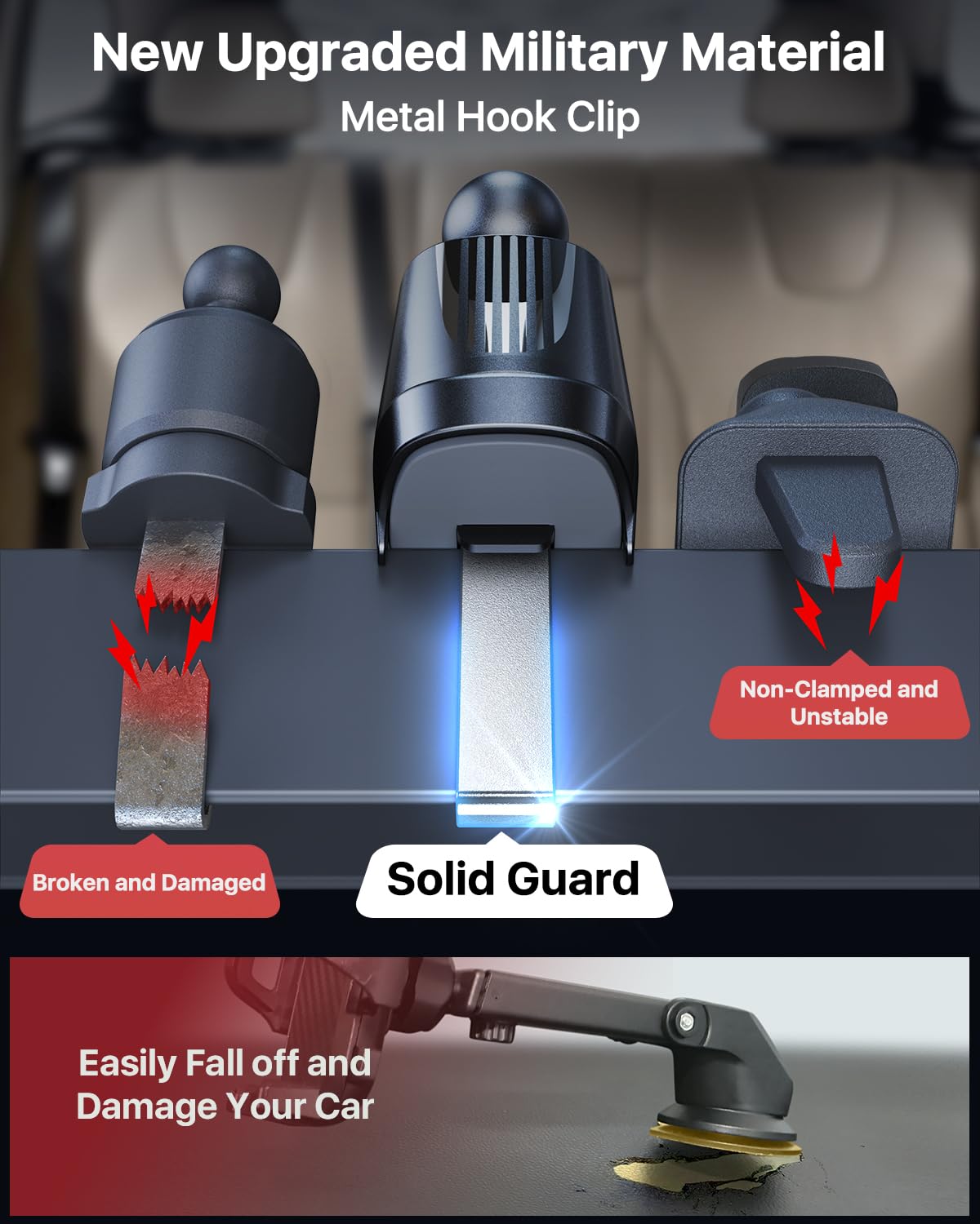 YRU [2026 Upgraded Military-Grade Metal Hook Phone Holders for Your Car